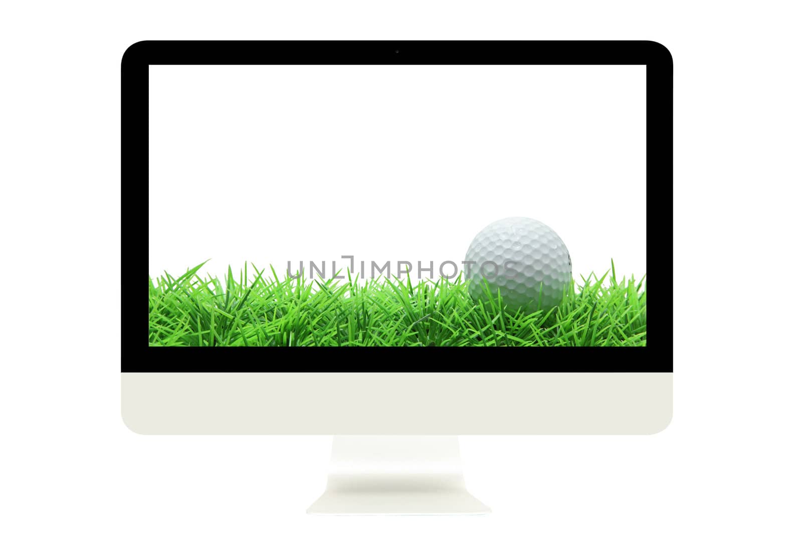 golf ball on grass in modern monitor
