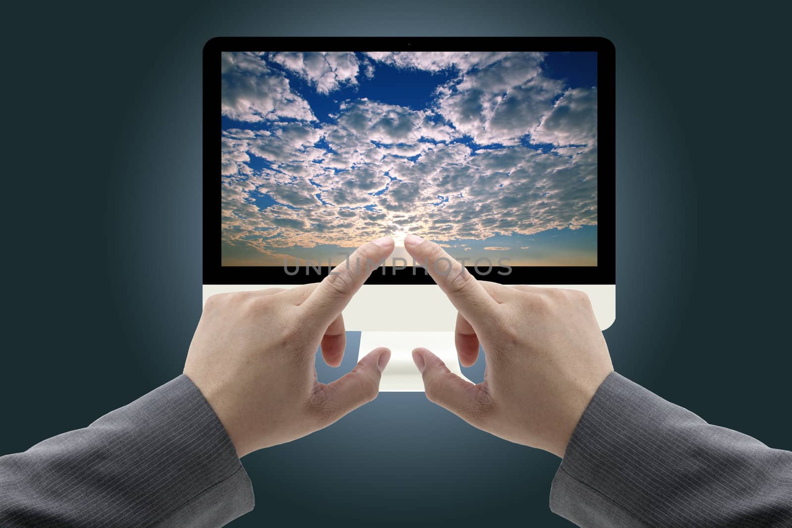 business mand touch at Computer Monitor with cloud computing Concept