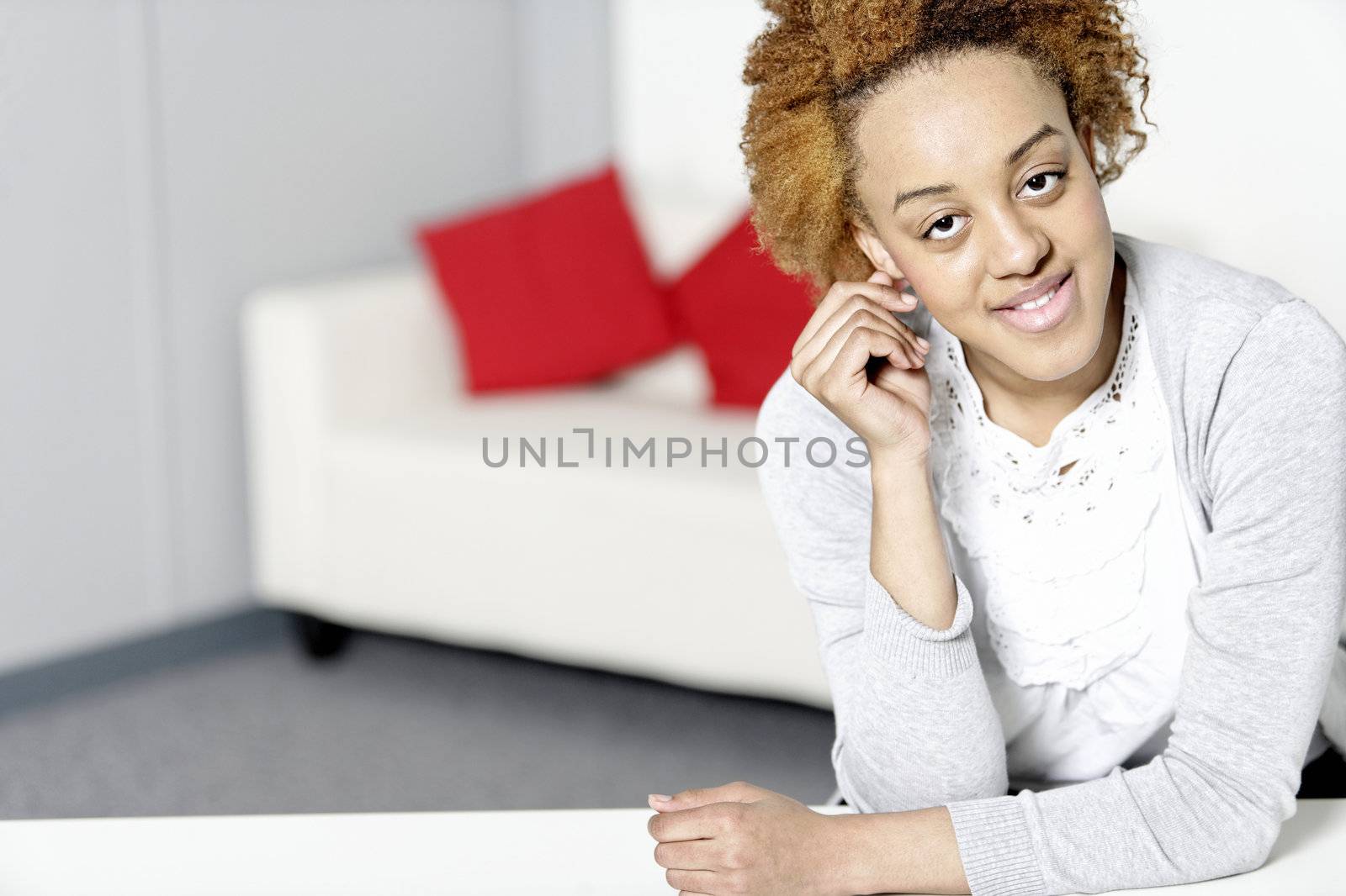 Attractive black woman  relaxing in living room