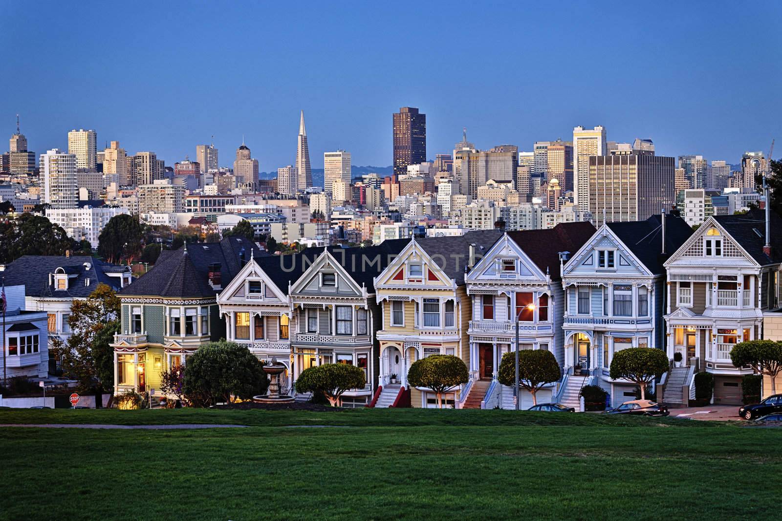 Alamo Square at twilight, San Francisco. 