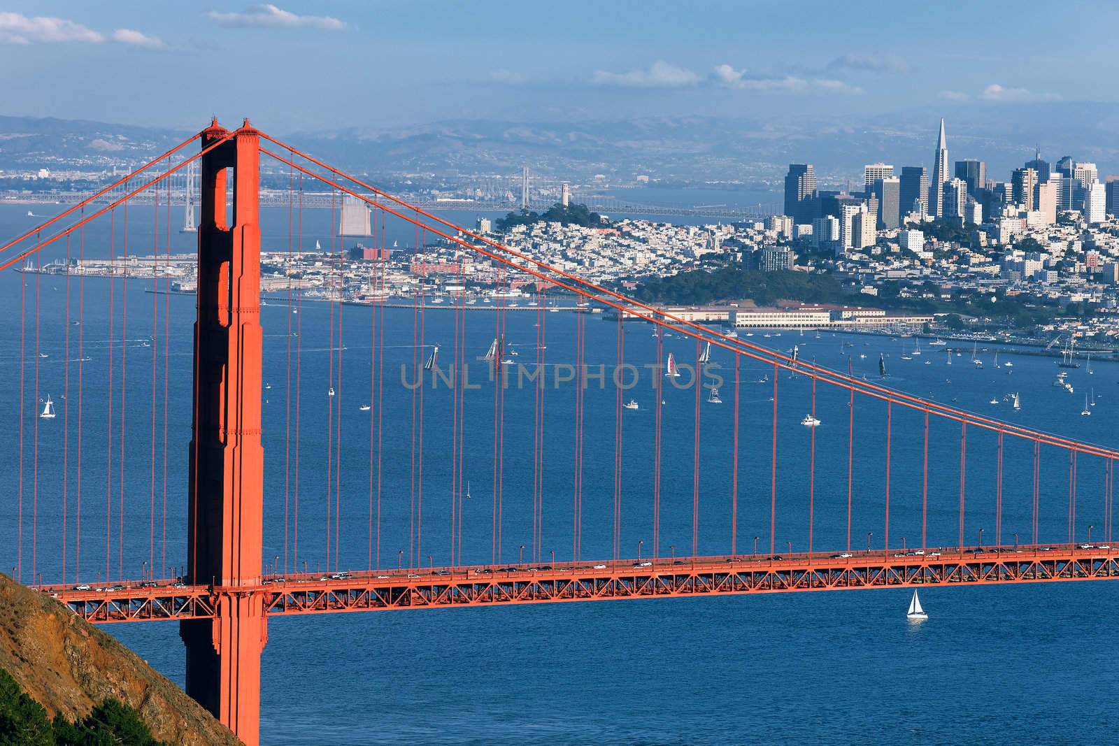 part of Golden Gate Bridge and downtown San Francisco 