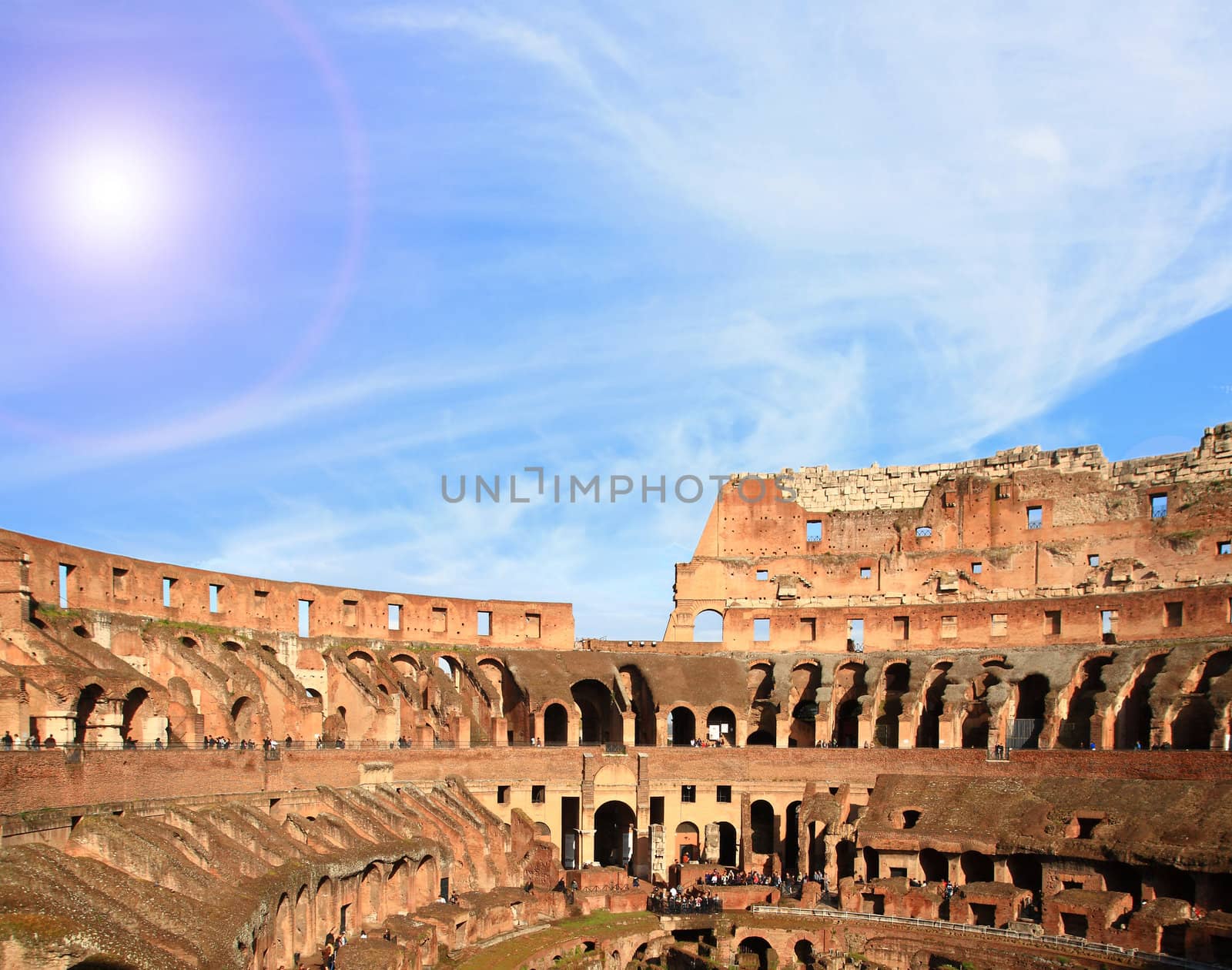 architecture of colosseum or coloseum at Rome Italy with Sunny Sky