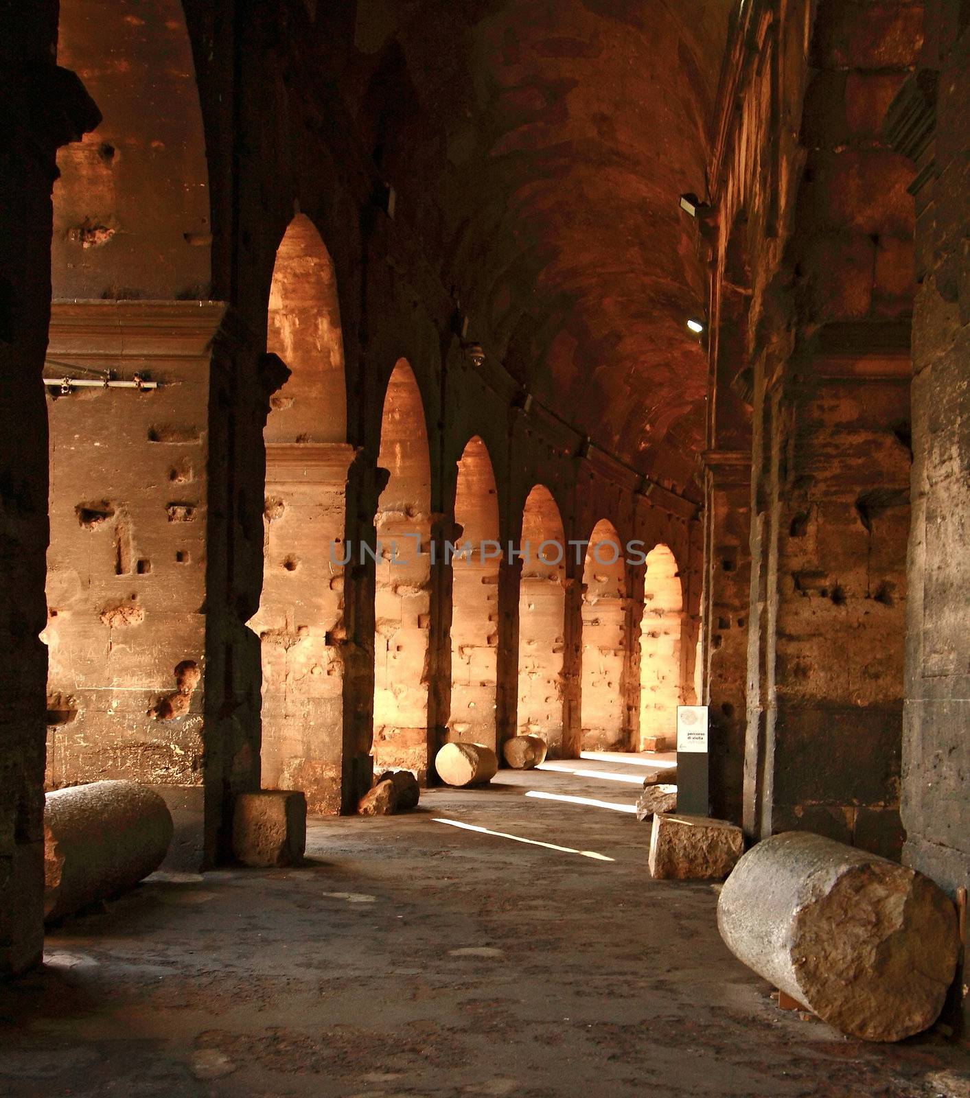 Walkway inside the Colosseum in Rome Italy