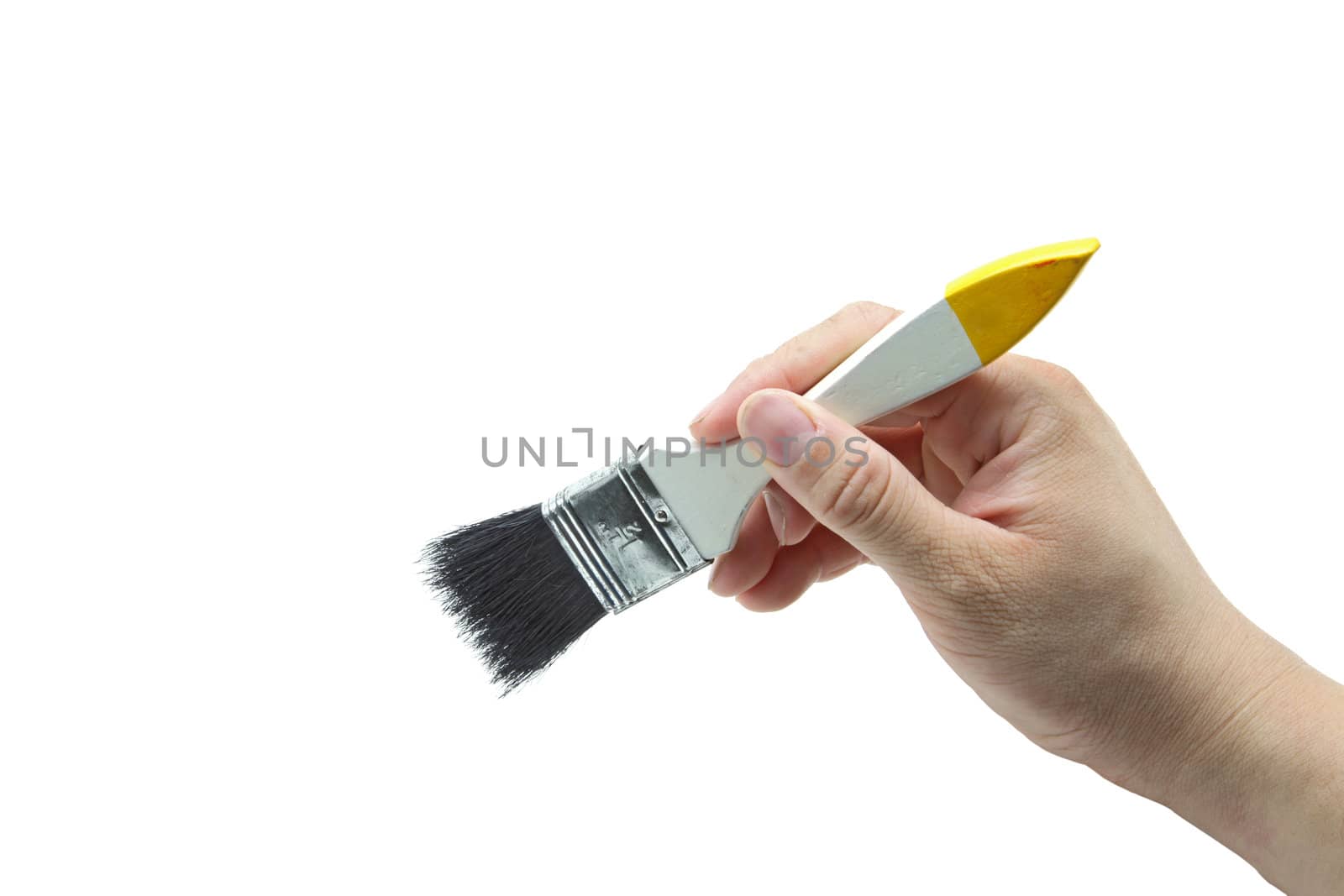 Hand with brush isolated on white background 