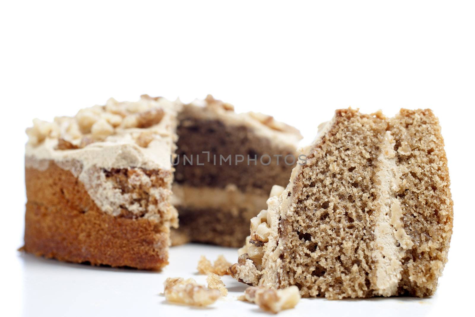 Sliced coffee cake ready for serving