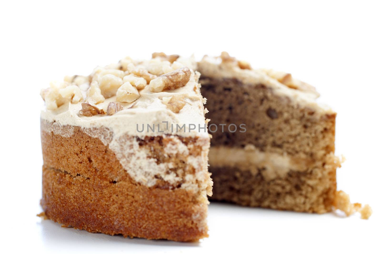 Sliced coffee cake ready for serving