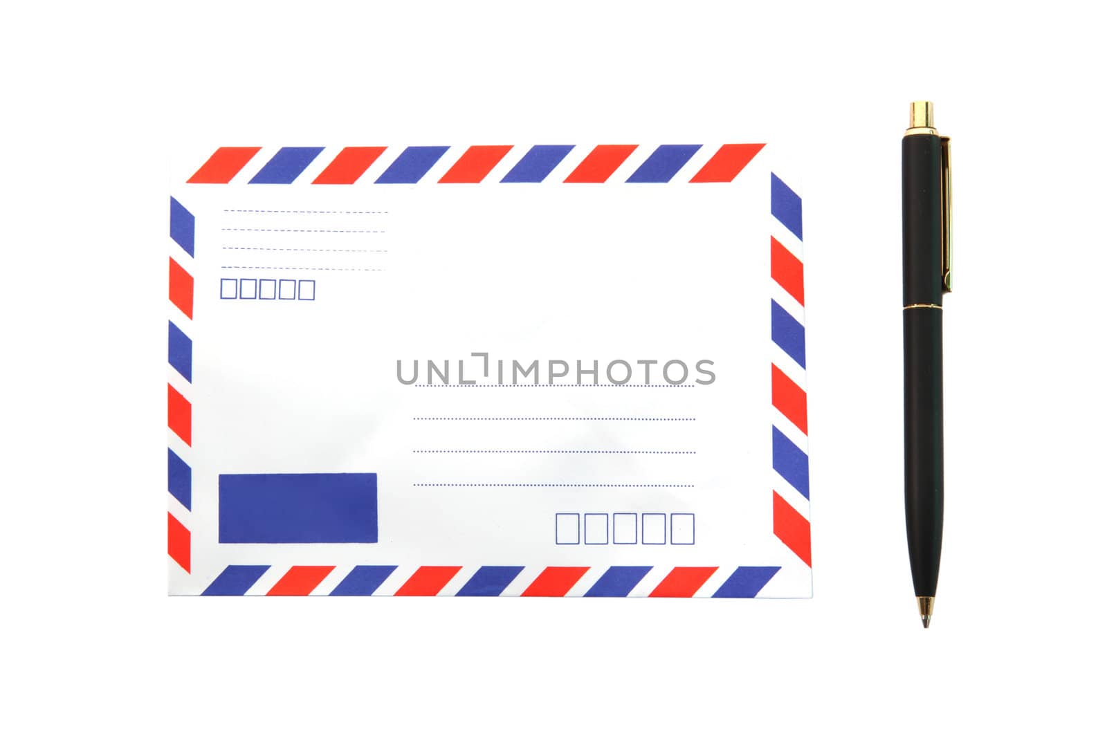 isolated air mail envelope with pen