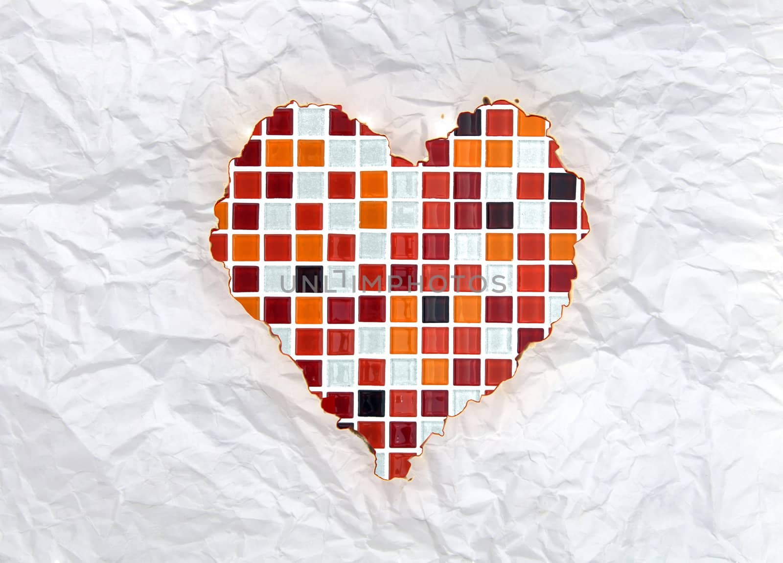 vintage burnt paper in red mosaic heart
