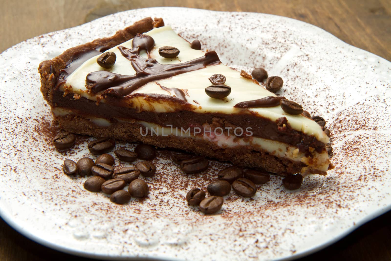 white dish with coffee cake