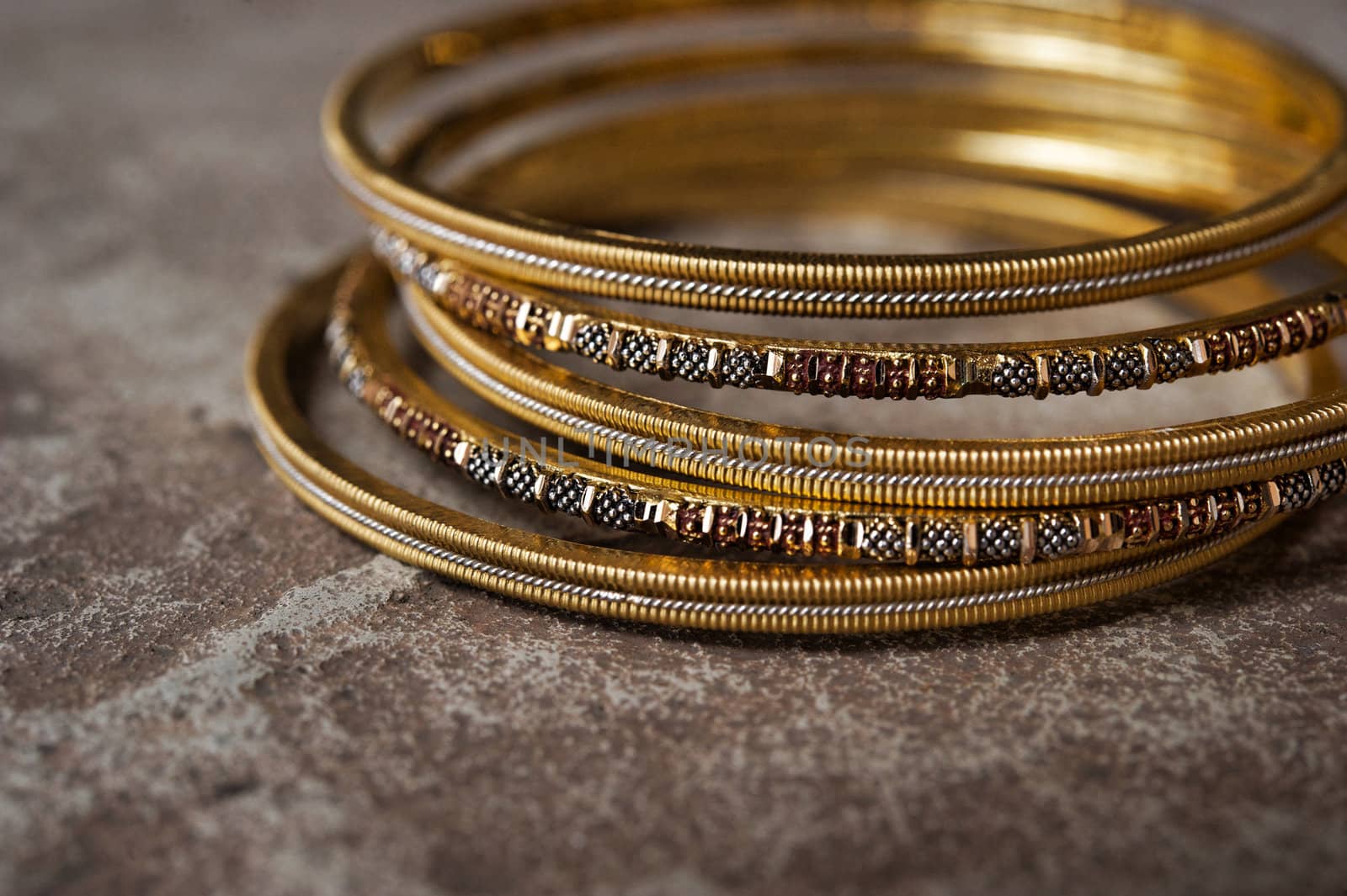 Detail shot of ornate Indian bangles for wedding