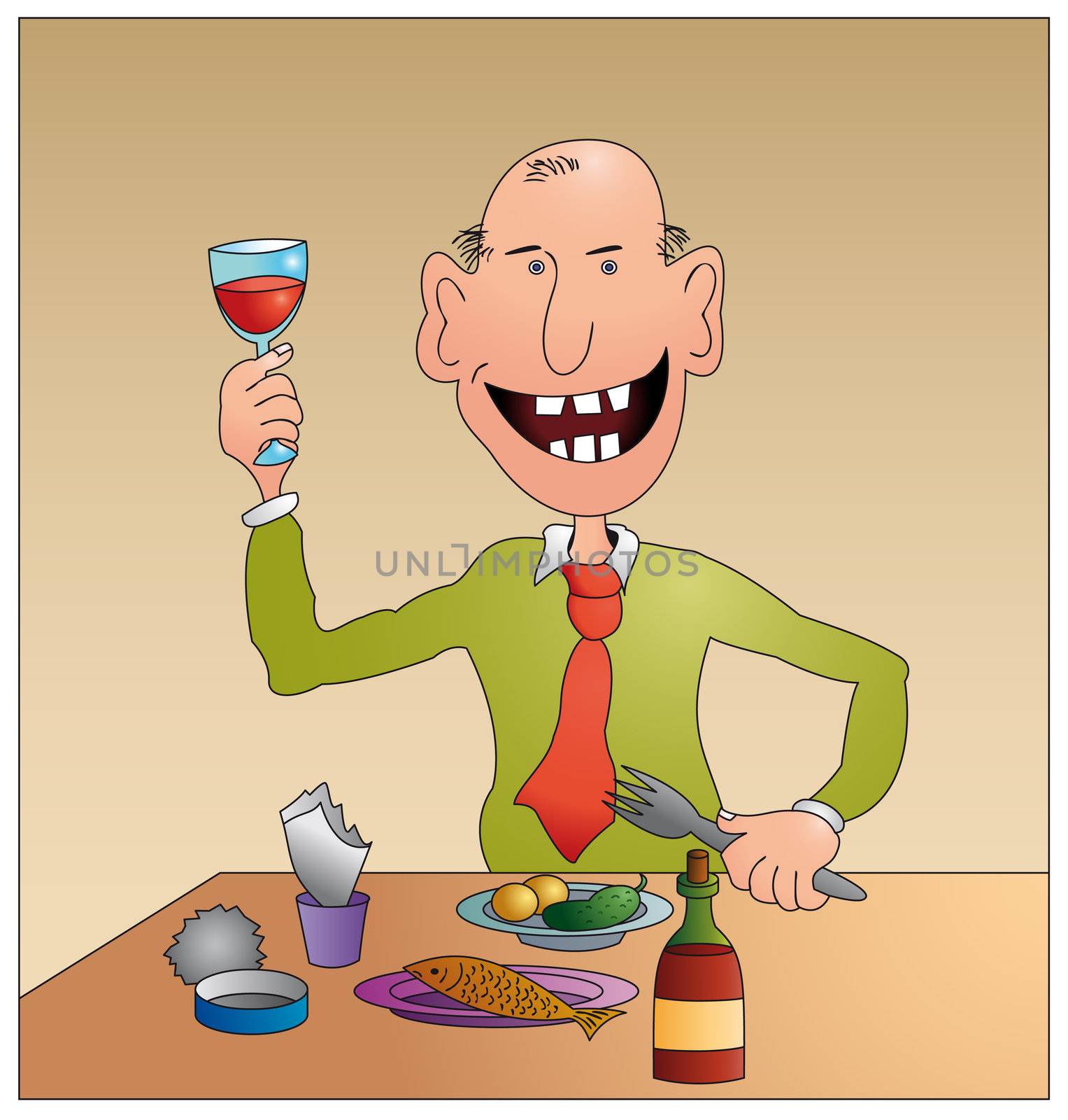 Cheerful bald man speaks a toast to your health :)