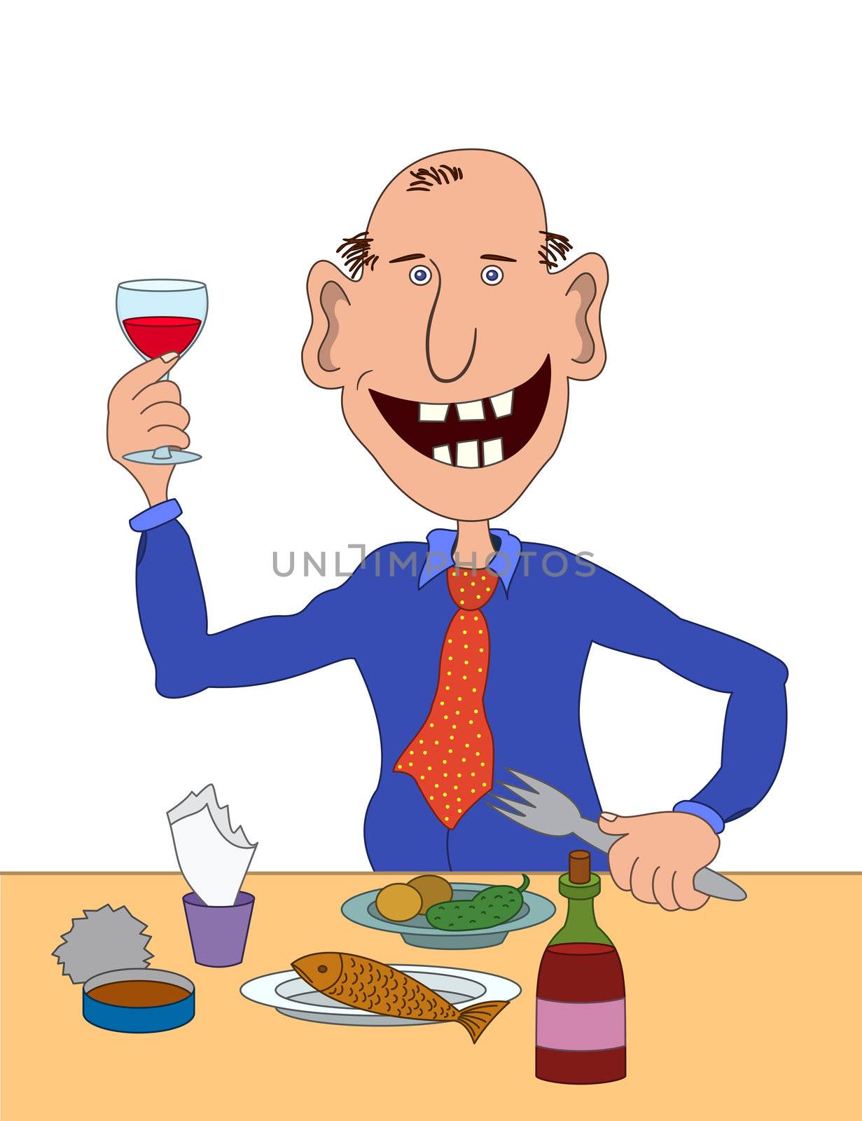 Cheerful bald man speaks a toast to your health :)