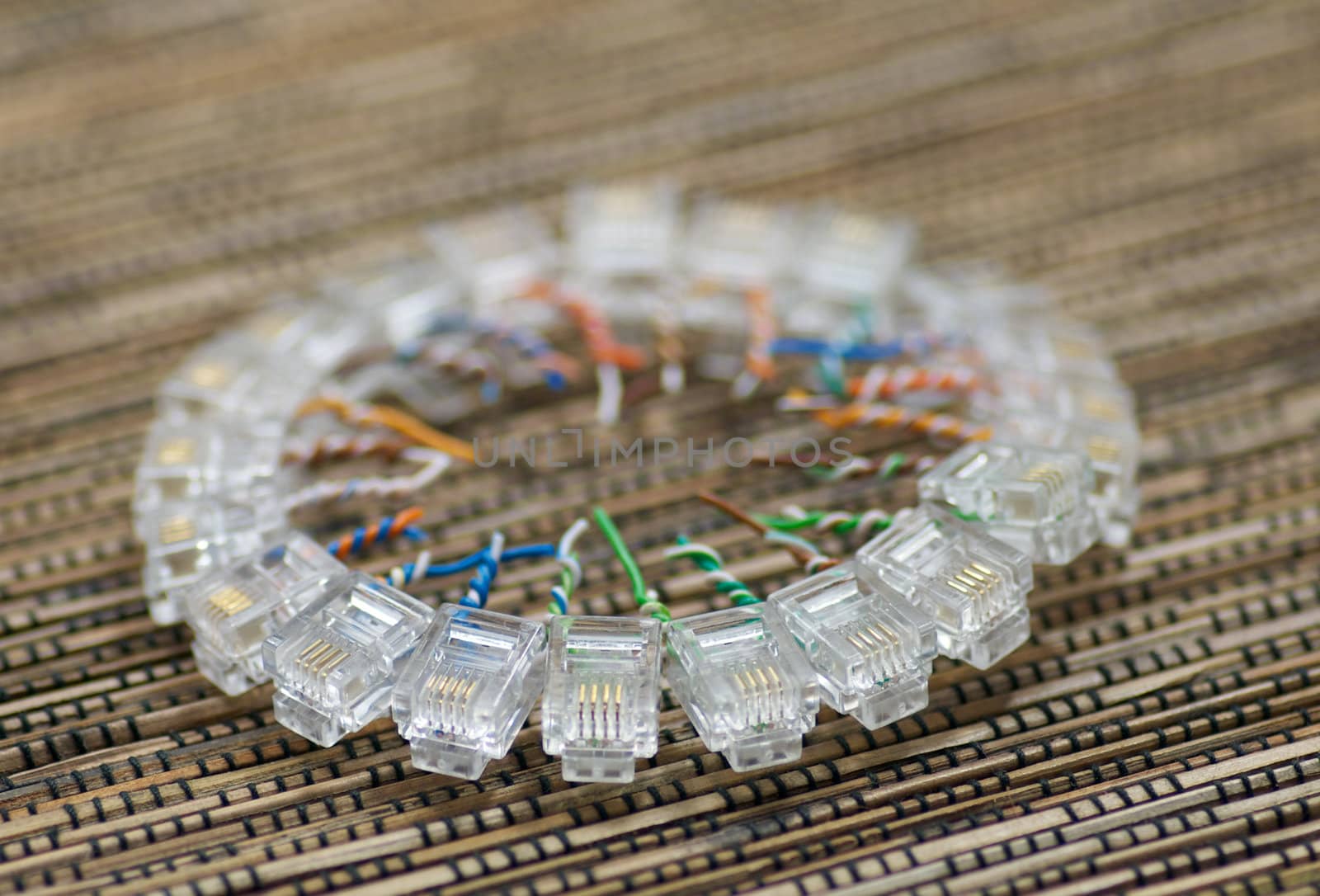 RJ-45 Connectors isolated on multi-colored background