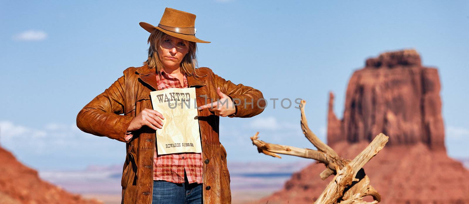 panoramic view of bad cowgirl with wanted paper by vwalakte