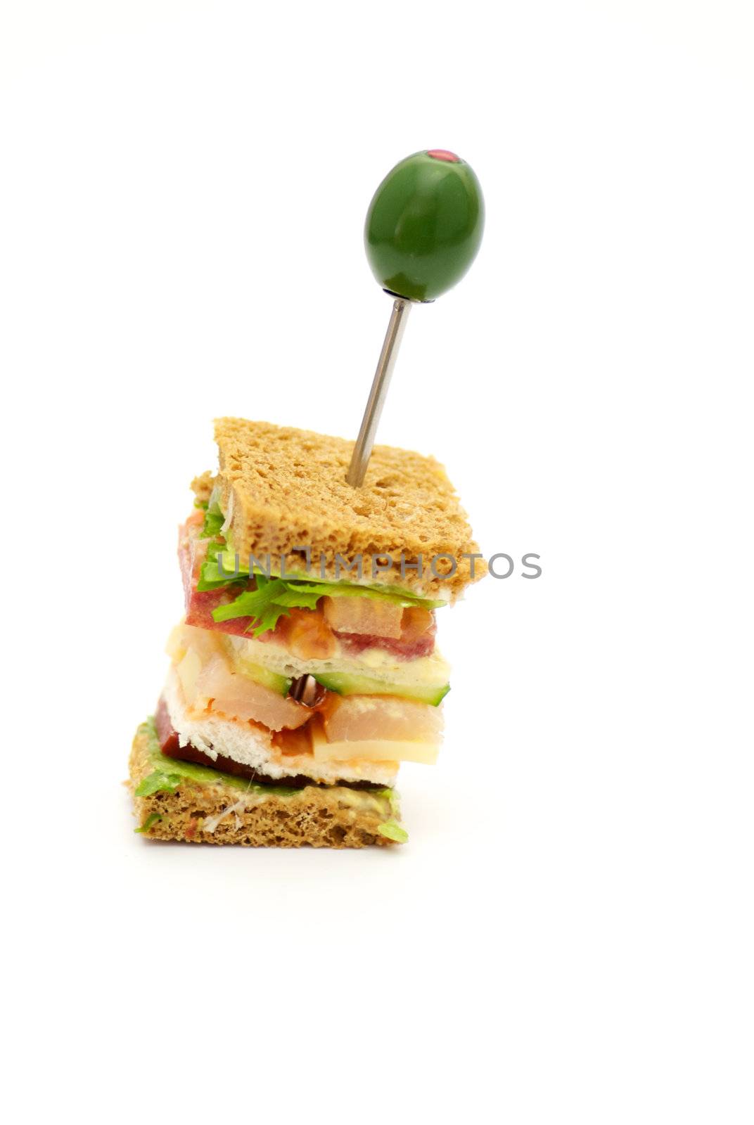 Snack of Classical BLT Club Sandwich isolated on white background