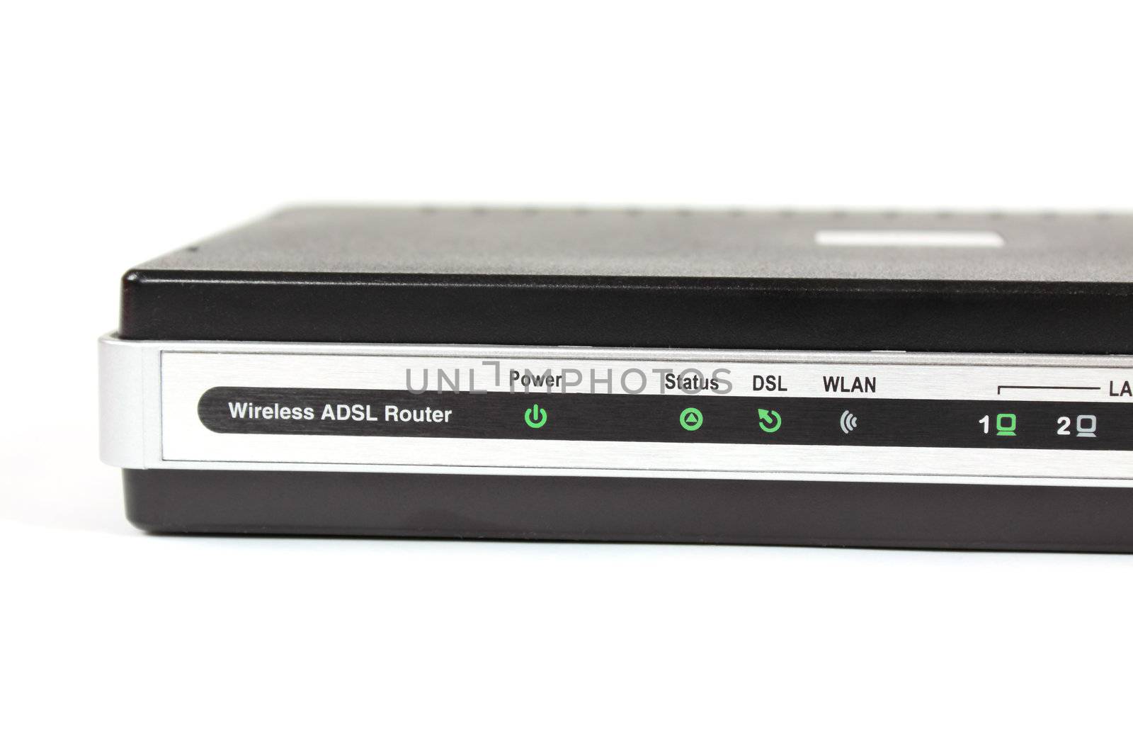 Wireless ADSL router on white background