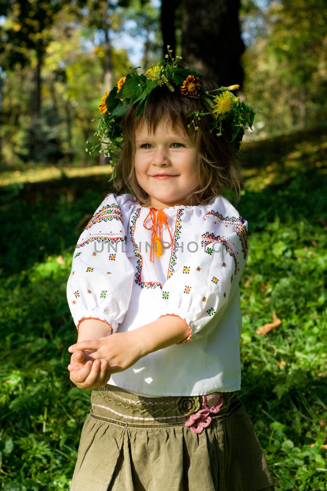 Pretty little girl dressed in Ukrainian folk costume