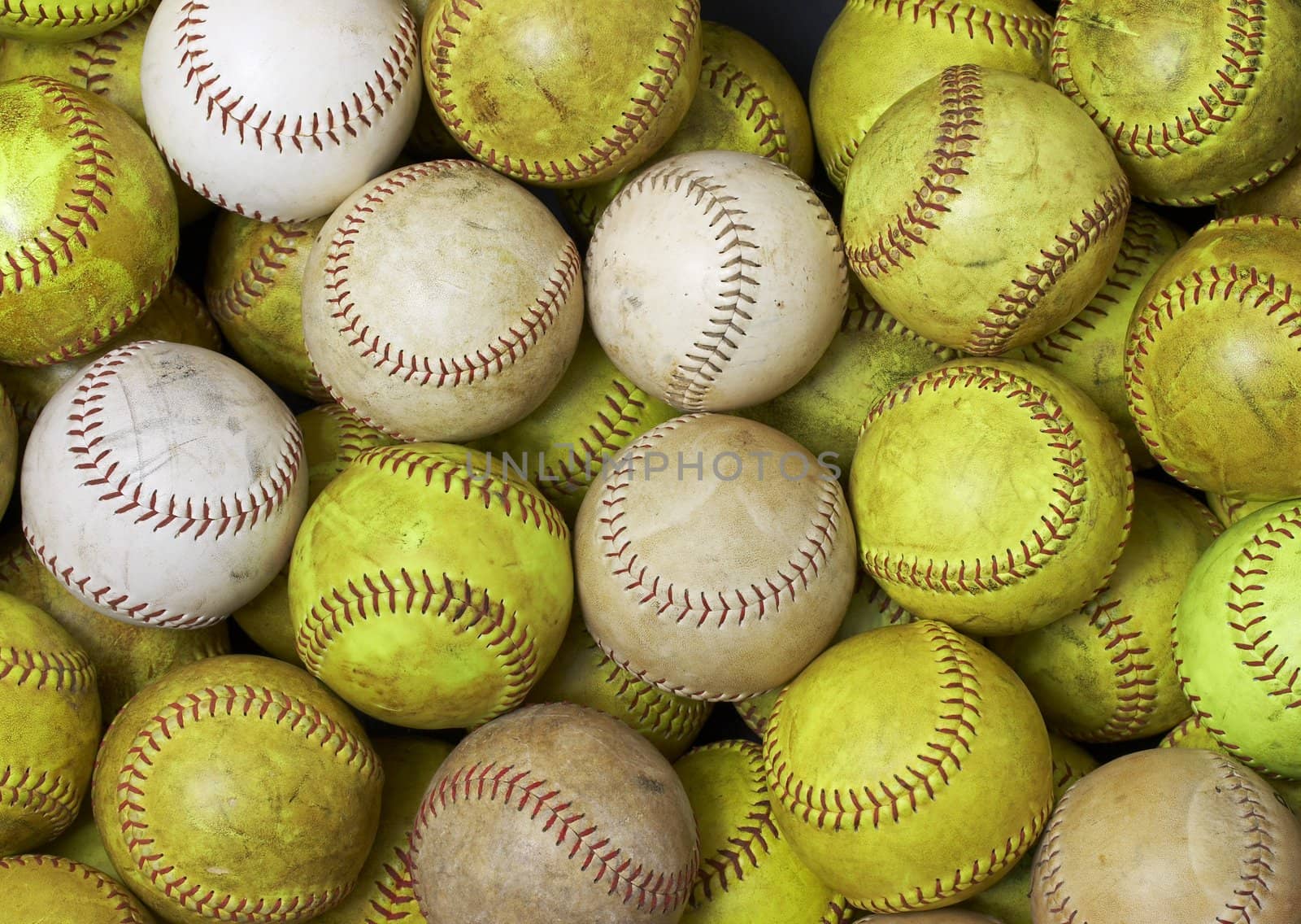 a picture of a bunch of softballs