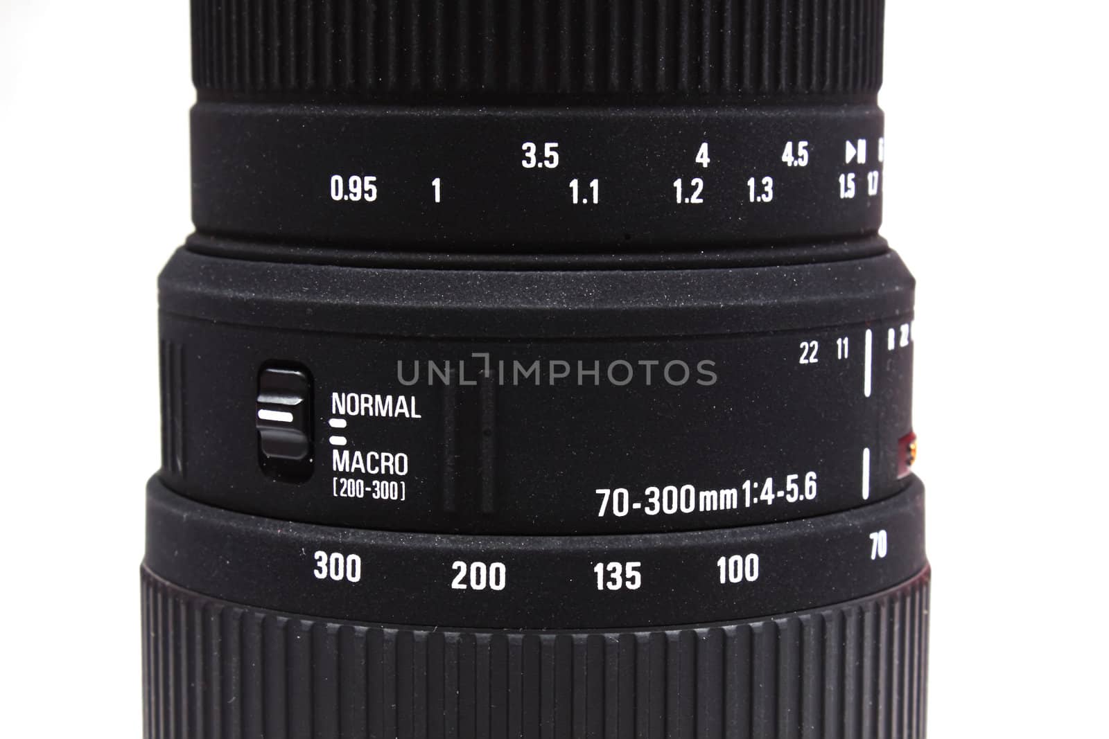 Closeup of camera lens isolated on white background