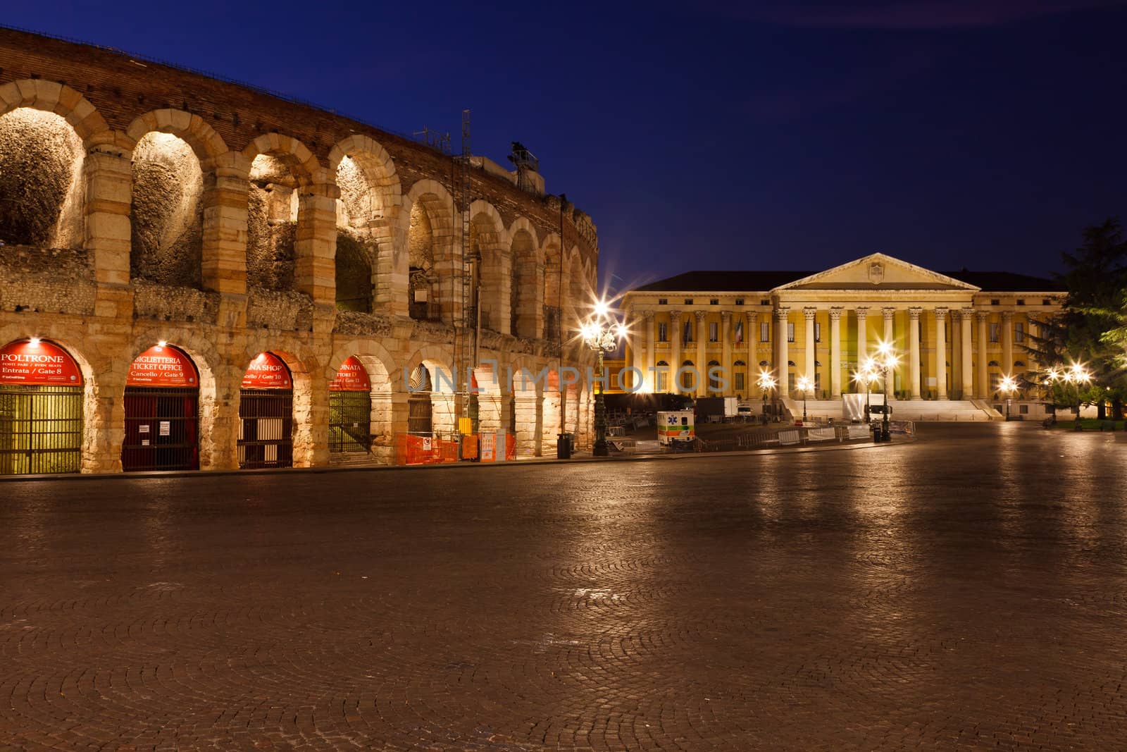 Piazza Bra and Ancient Amphitheater in Verona, Italy