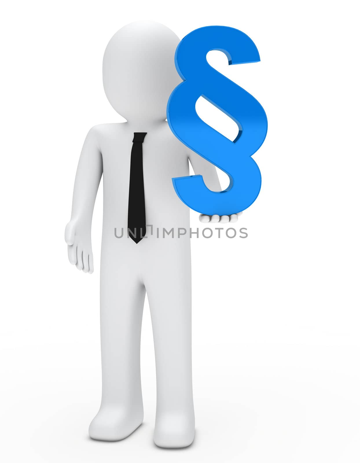 3d small man with tie hold paragraph