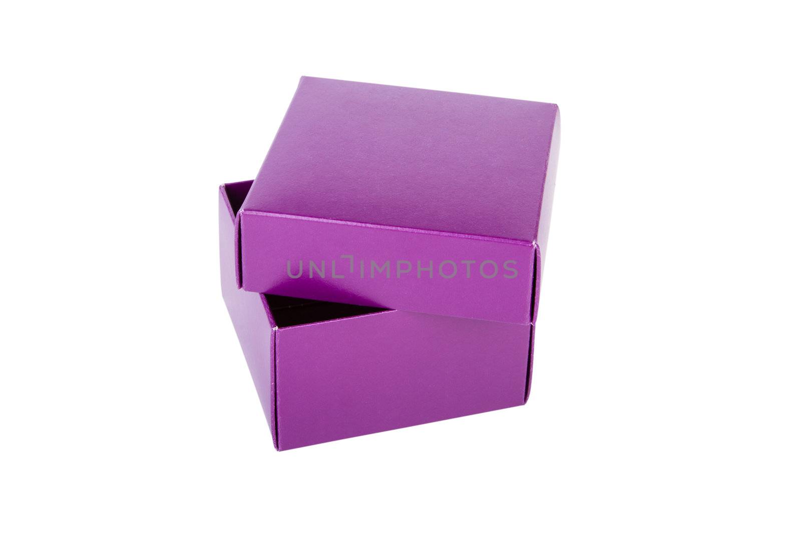 Open empty purple box, isolated on white background