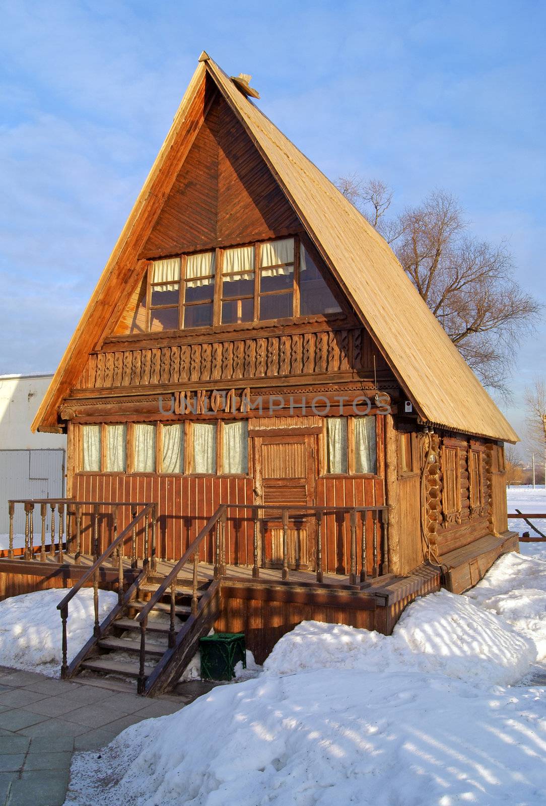 One room wooden schoolhouse in Russian style 