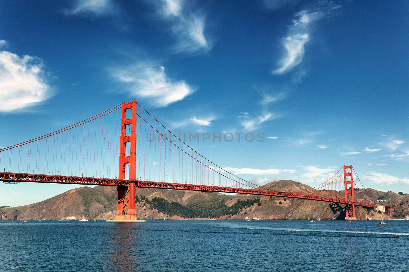 famous view of Golden Gate Bridge in San Francisco, California, USA 