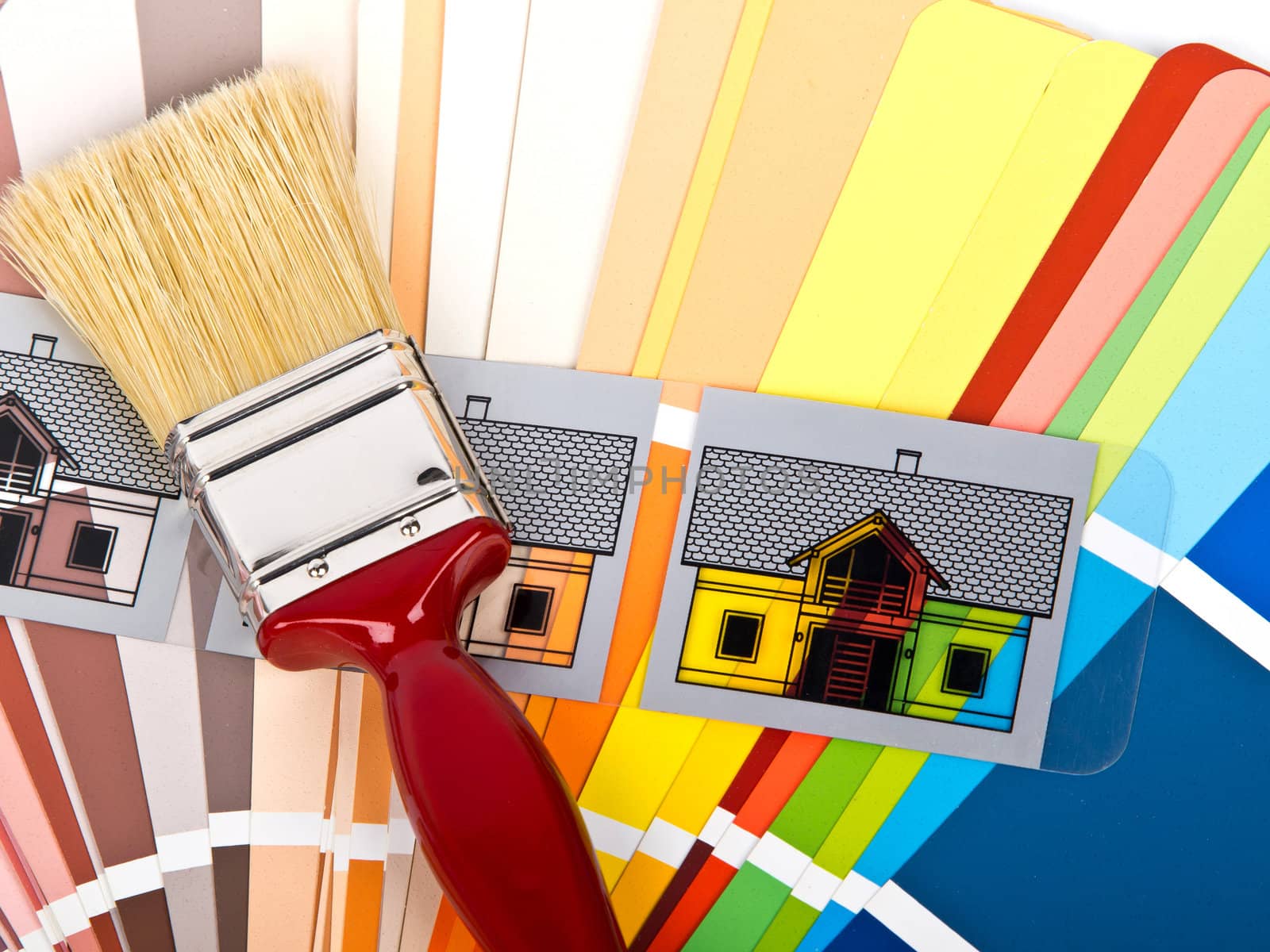 paint brush with houses in different colors