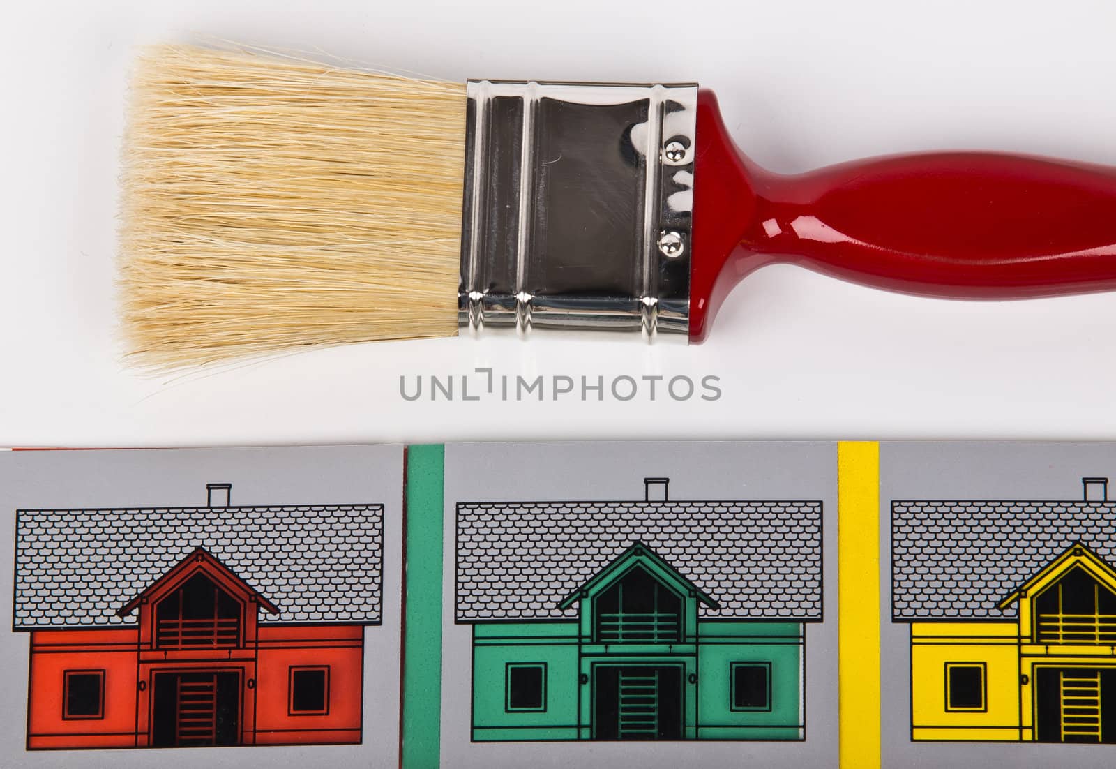 paaint brush and houses in few colors
