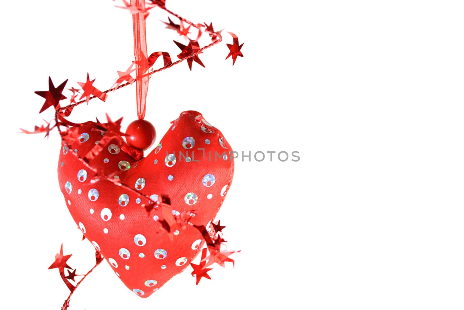 Red heart with red stars on a white background isolated.