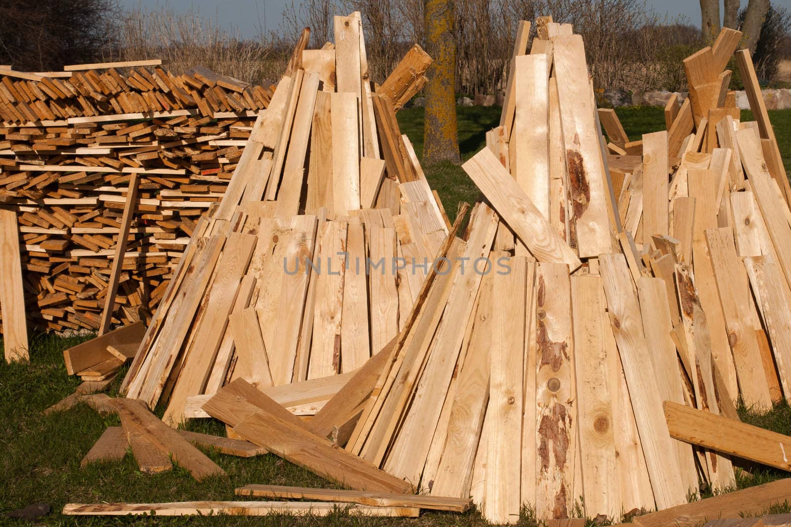 Pile of freshly cut and split firewiood.