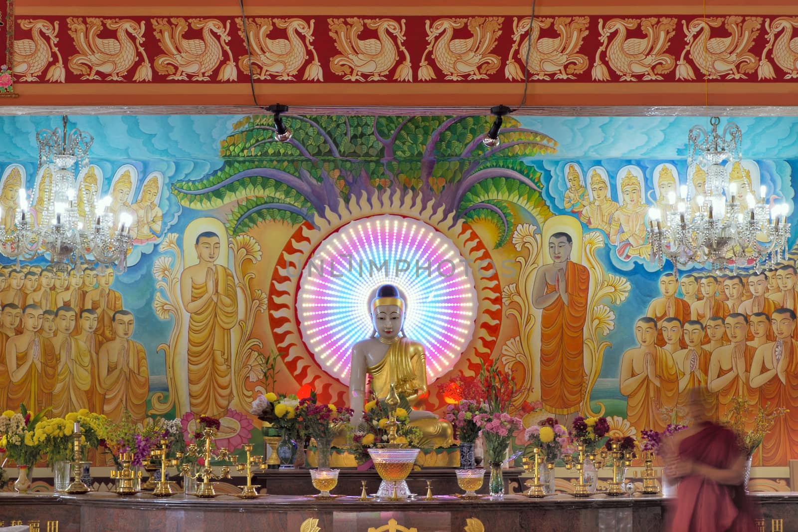Buddha Altar Inside Mangala Vihara Buddhist Temple in Singapore