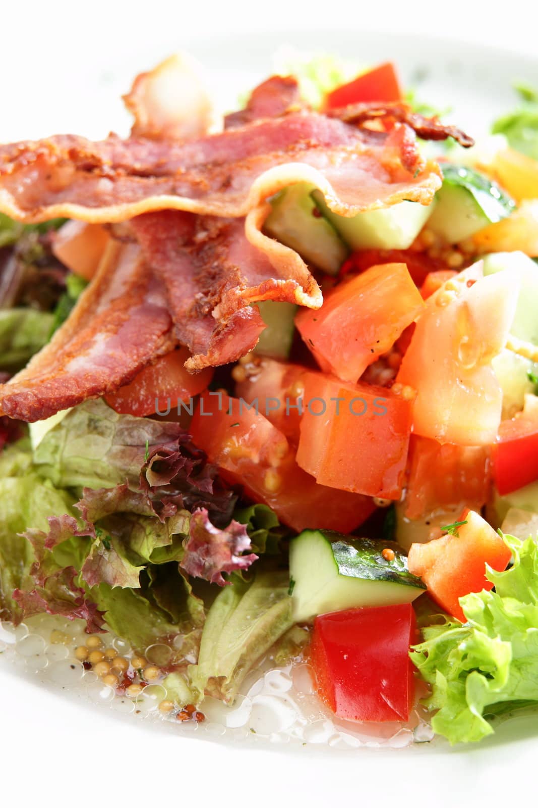 Fresh and tasty salad on the wooden table