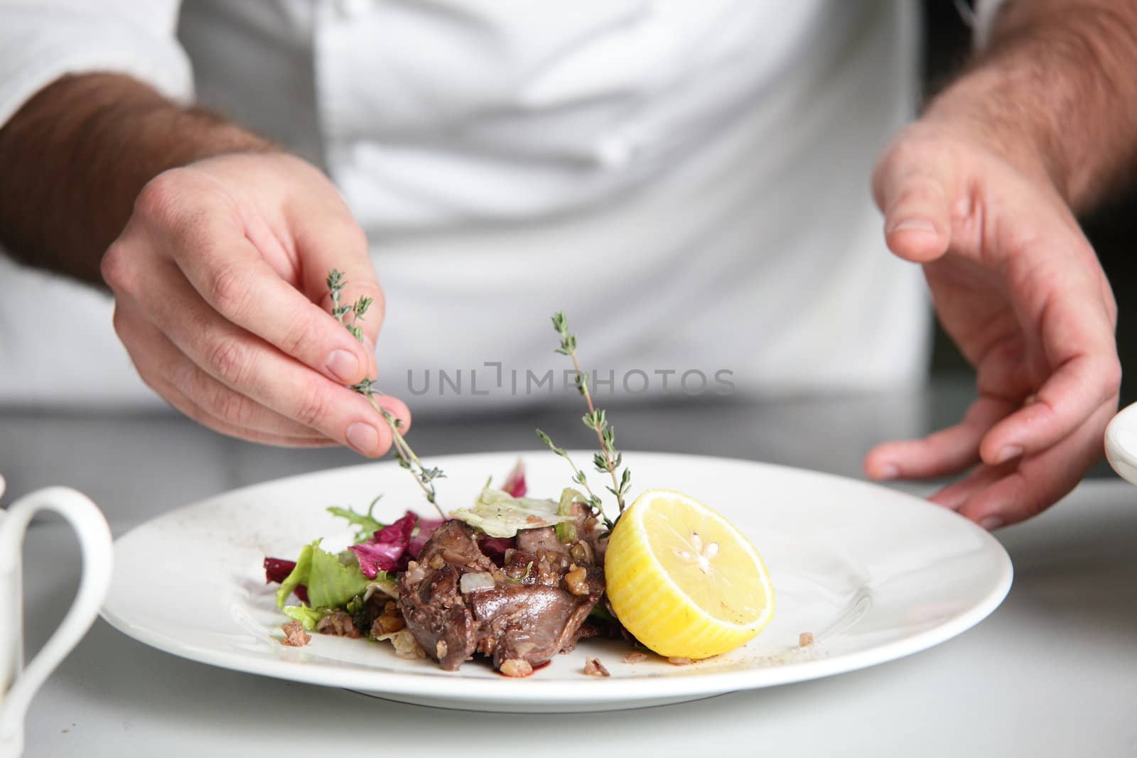 Fresh and tasty salad in white dish