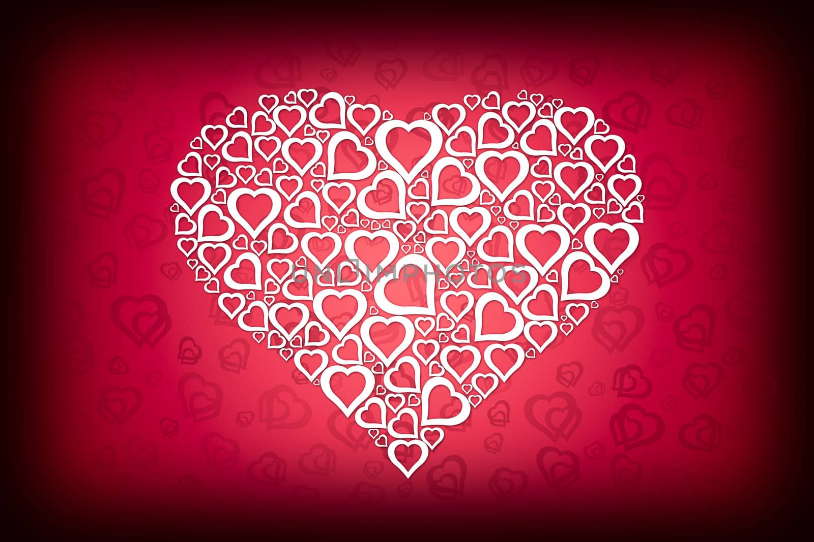 White Heart Design on Red Valentine Twin Heart Background