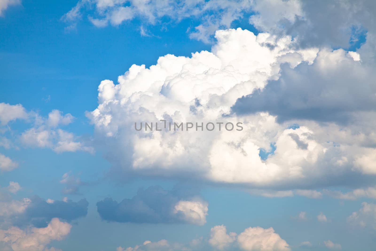 Blue summer sky with white clouds with copy space