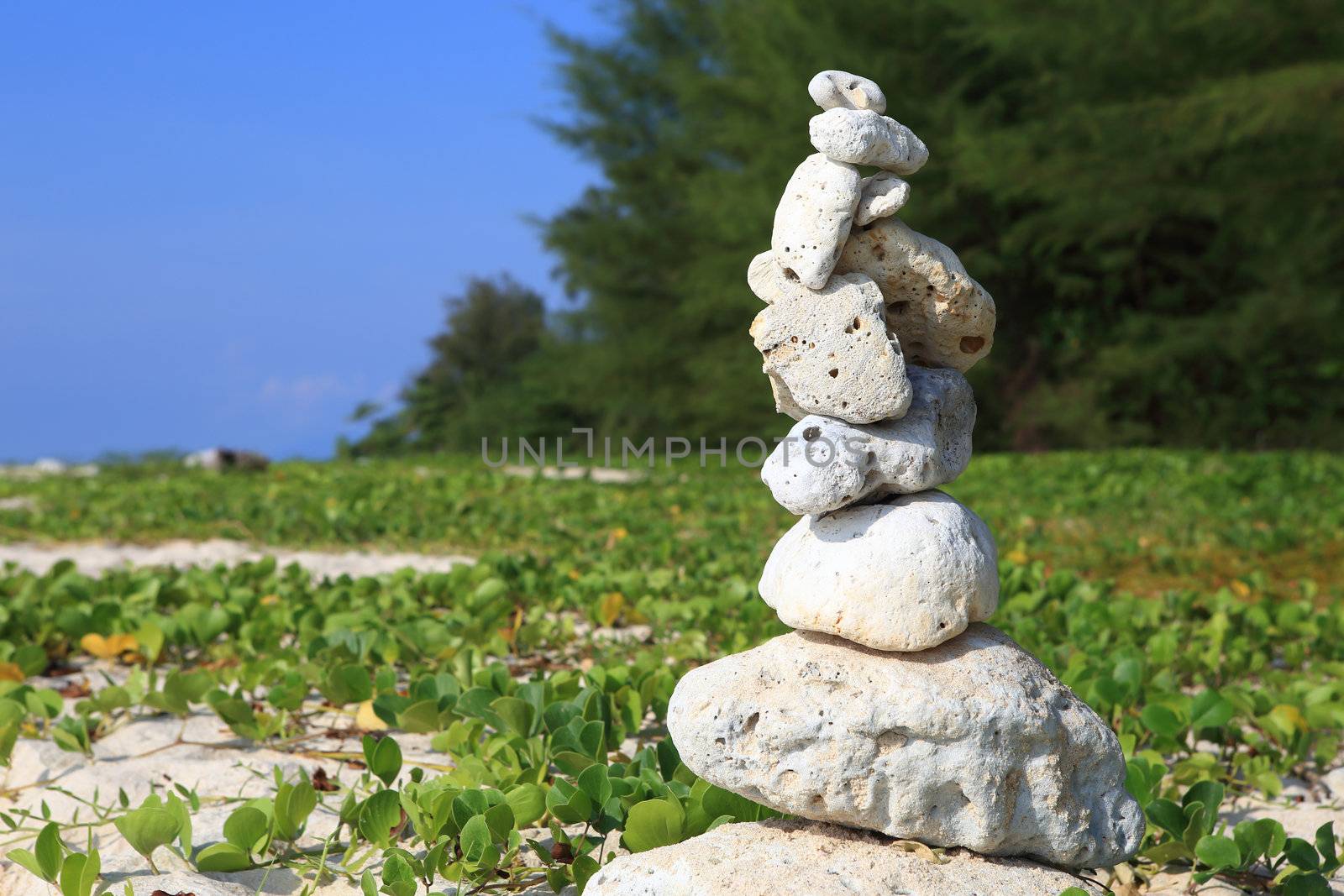 Balanced stones near the beach