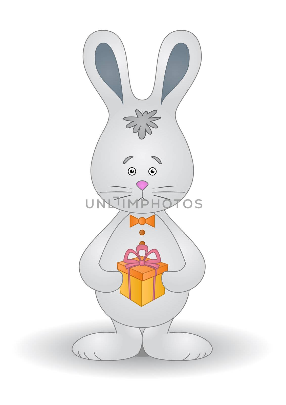 Holiday easter toy rabbit with a gift box, isolated
