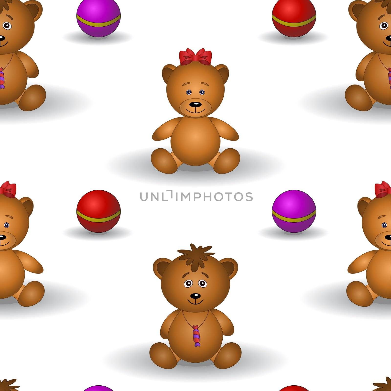 seamless background, teddy bears and balls