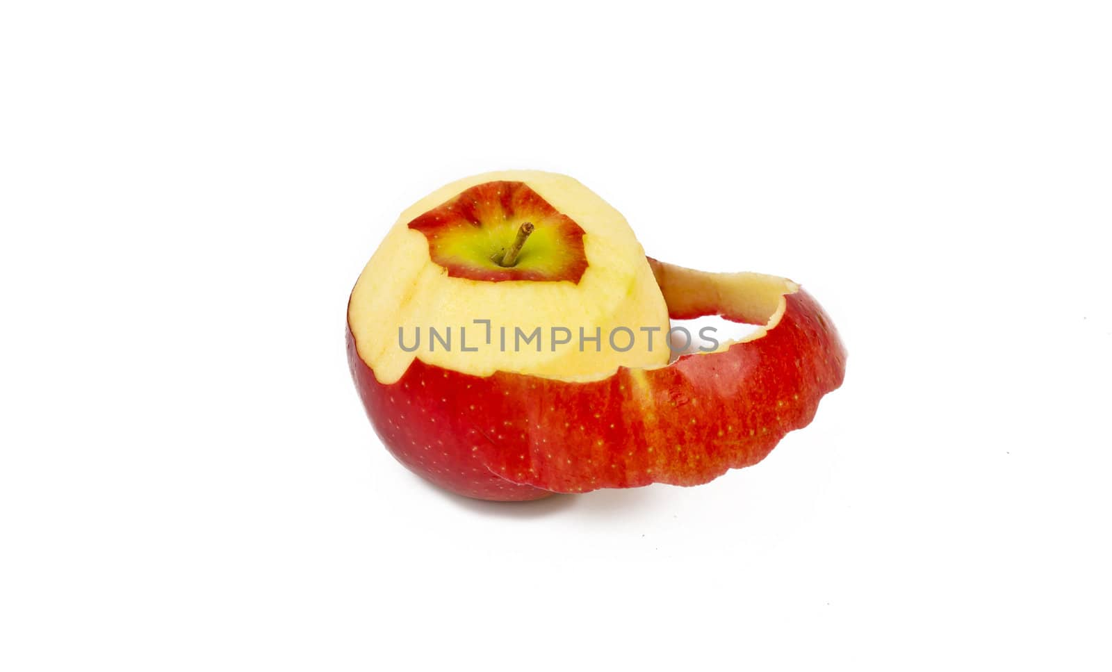 peeled red apple isolated  on white background