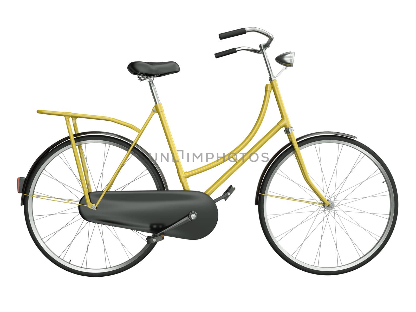 Yellow bicycle isolated on white background. 3D render.