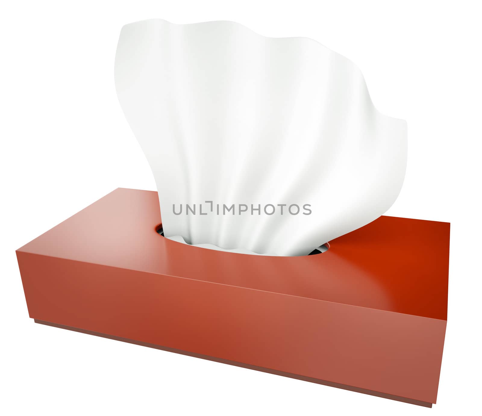 Red tissue box isolated on white background. 3D render.
