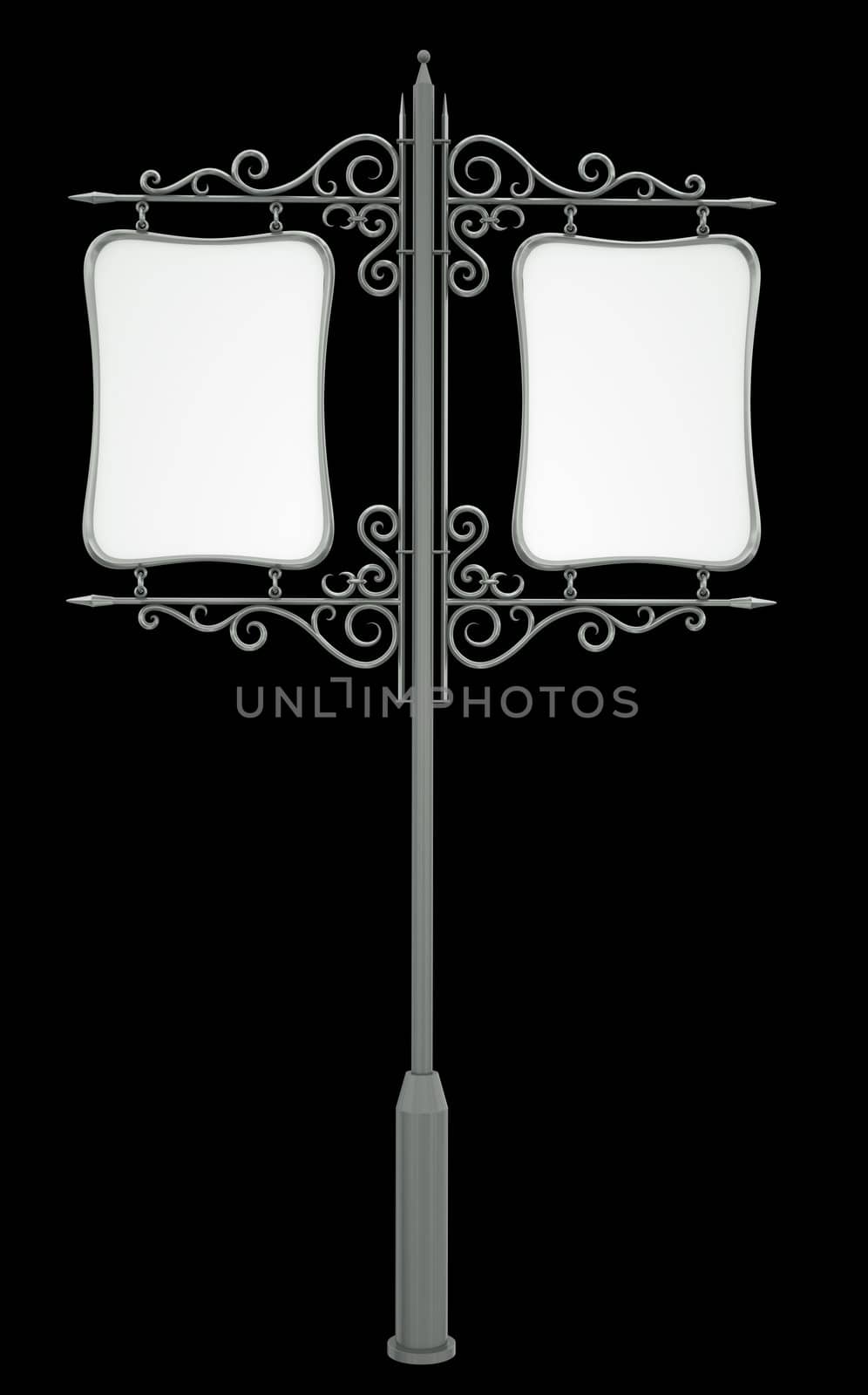 Old fashioned sign isolated on a black background. 3D render.