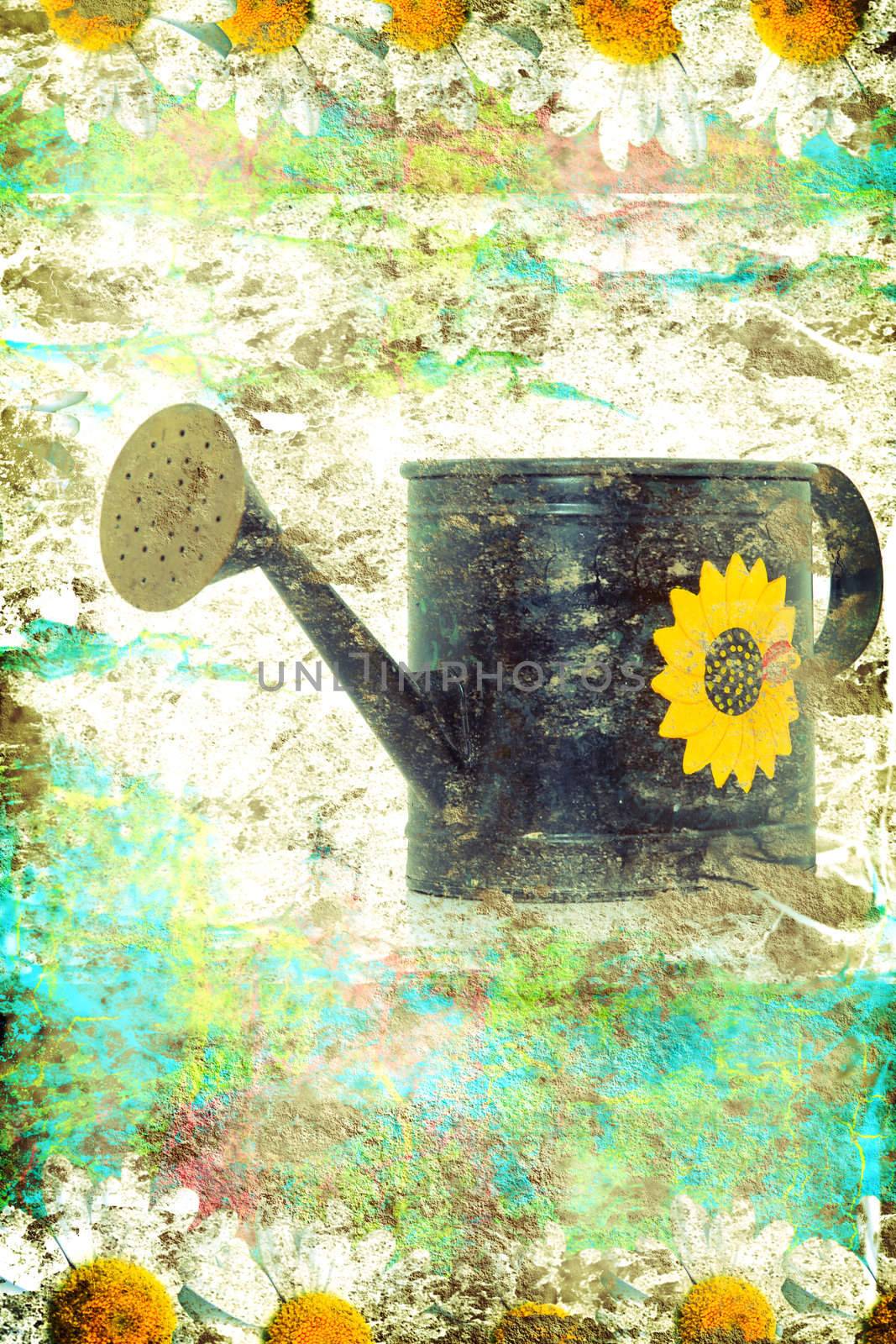 Aged metallic watering can background by Carche