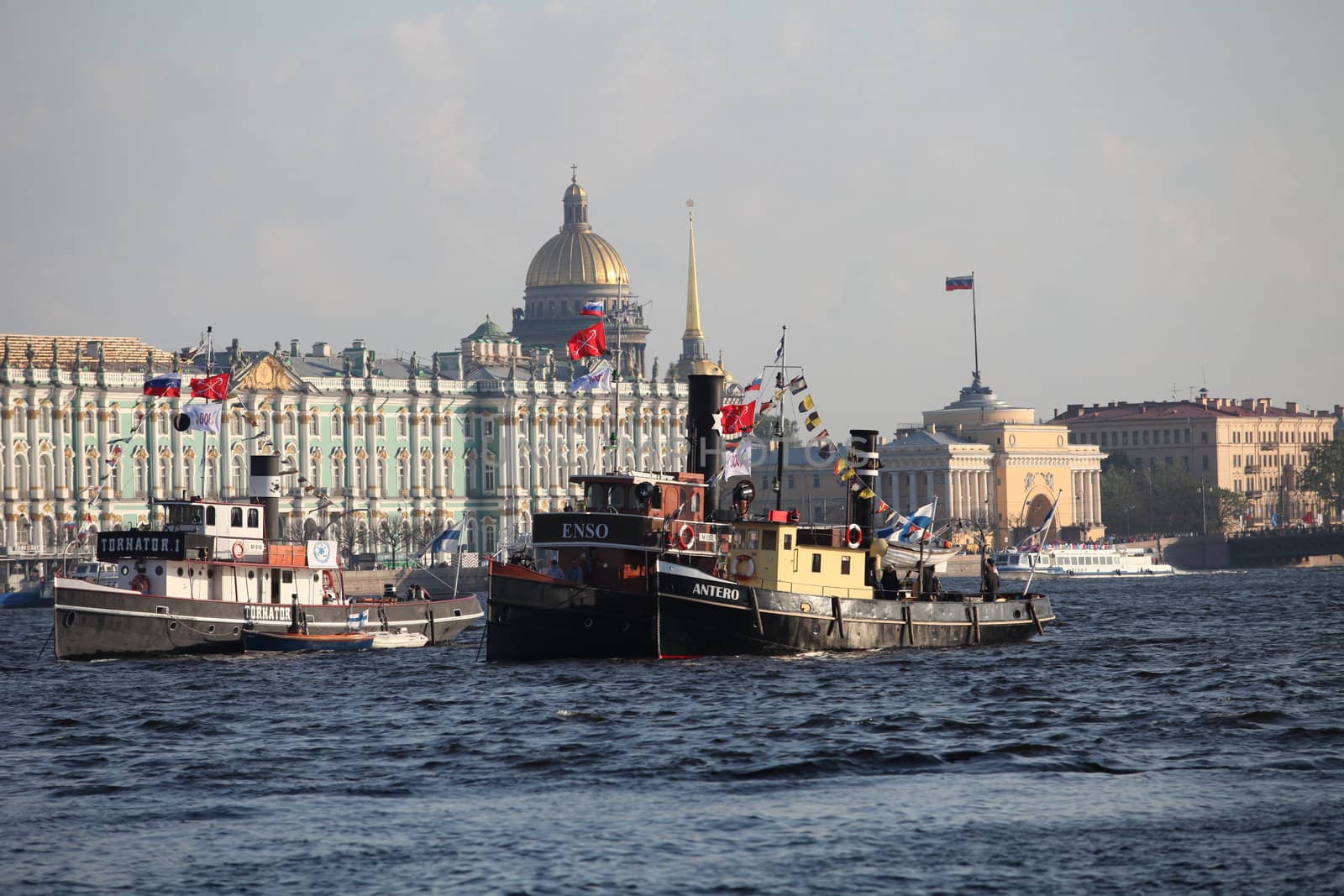 Old Finnish ship at anchor . Festival steamships in St. Petersburg.