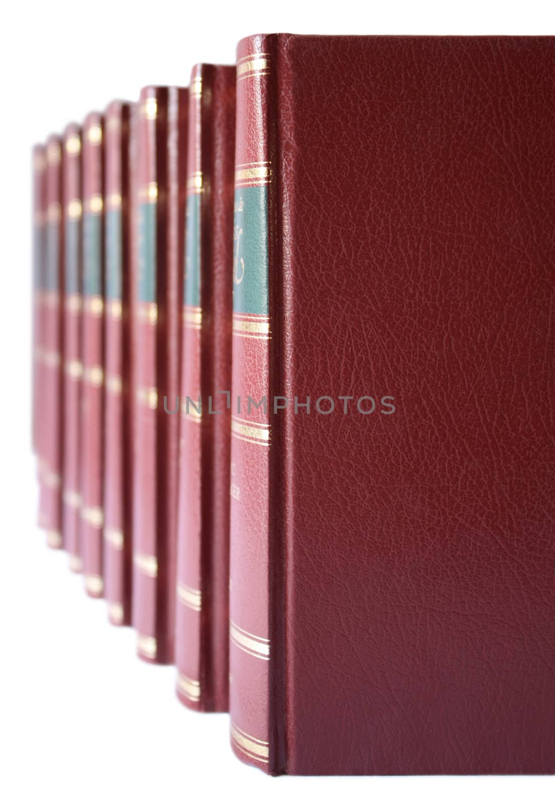 Row of books with red hard leather cover by Brigida_Soriano