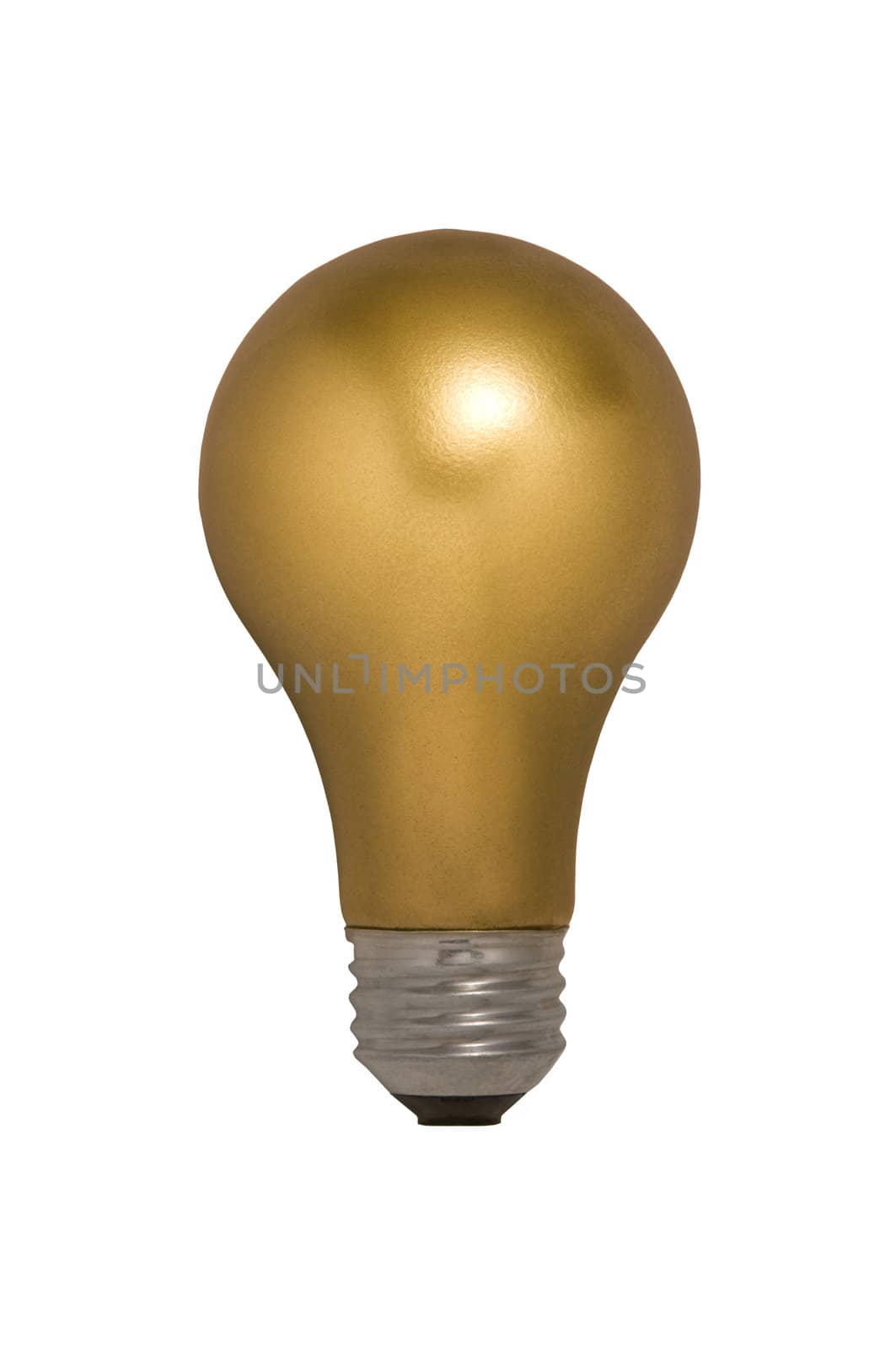 Gold Light Bulb Floating Against a White Background