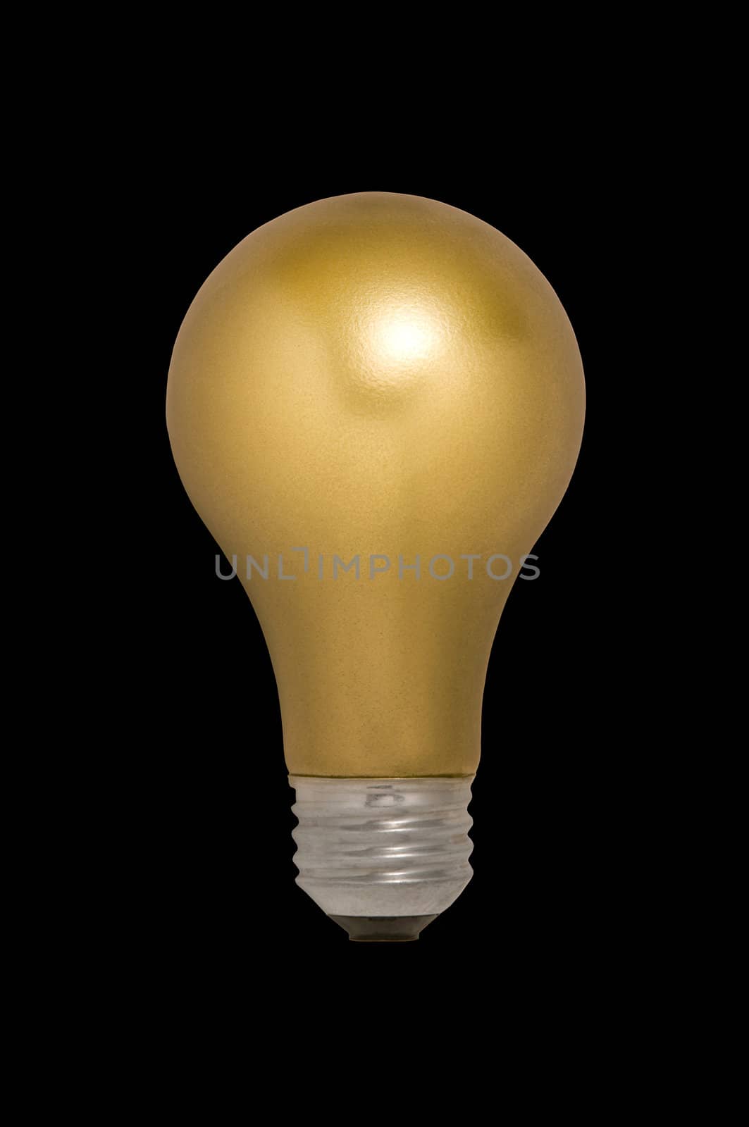Gold Light Bulb Floating Against a Black Background