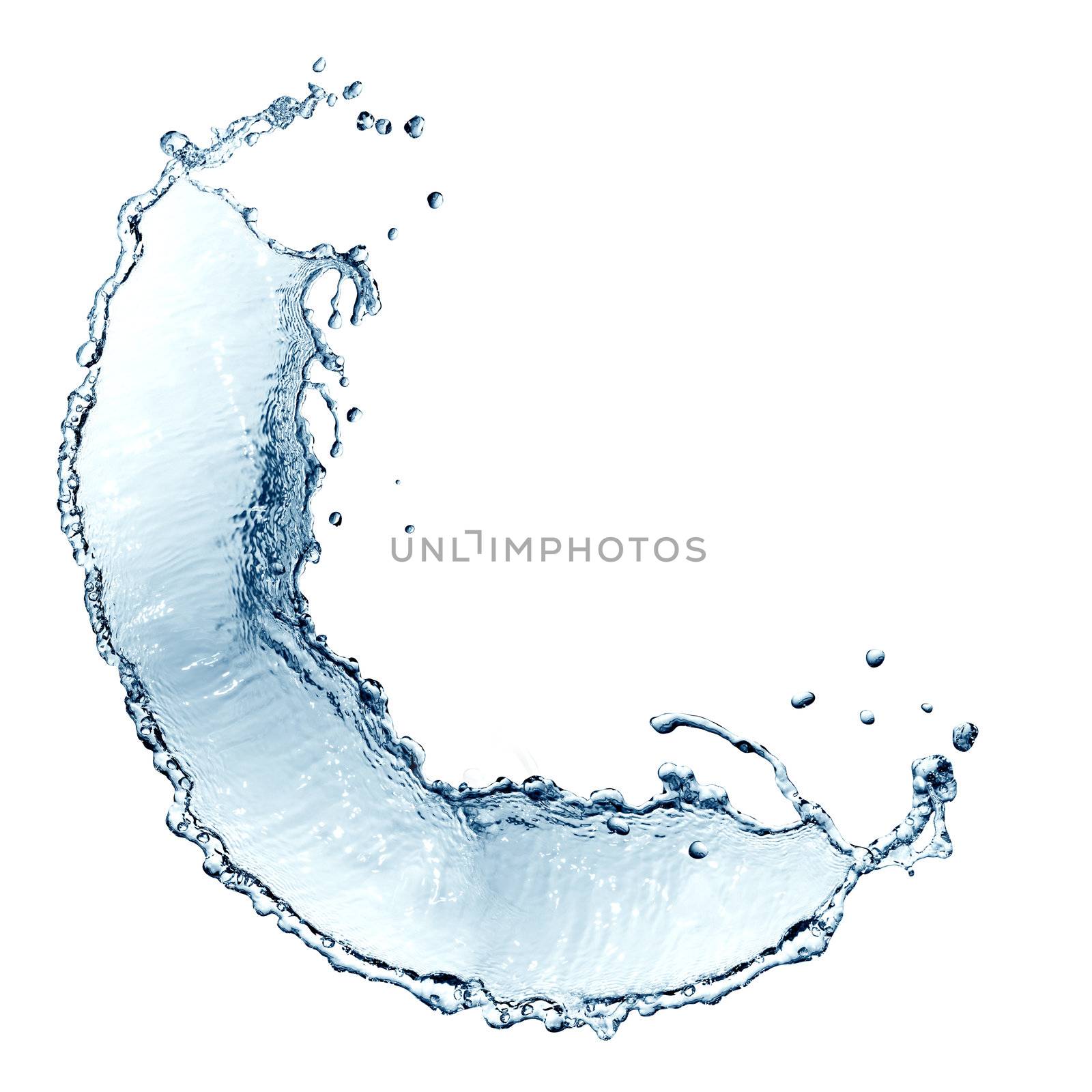 Abstract blue splashing water as border on white background